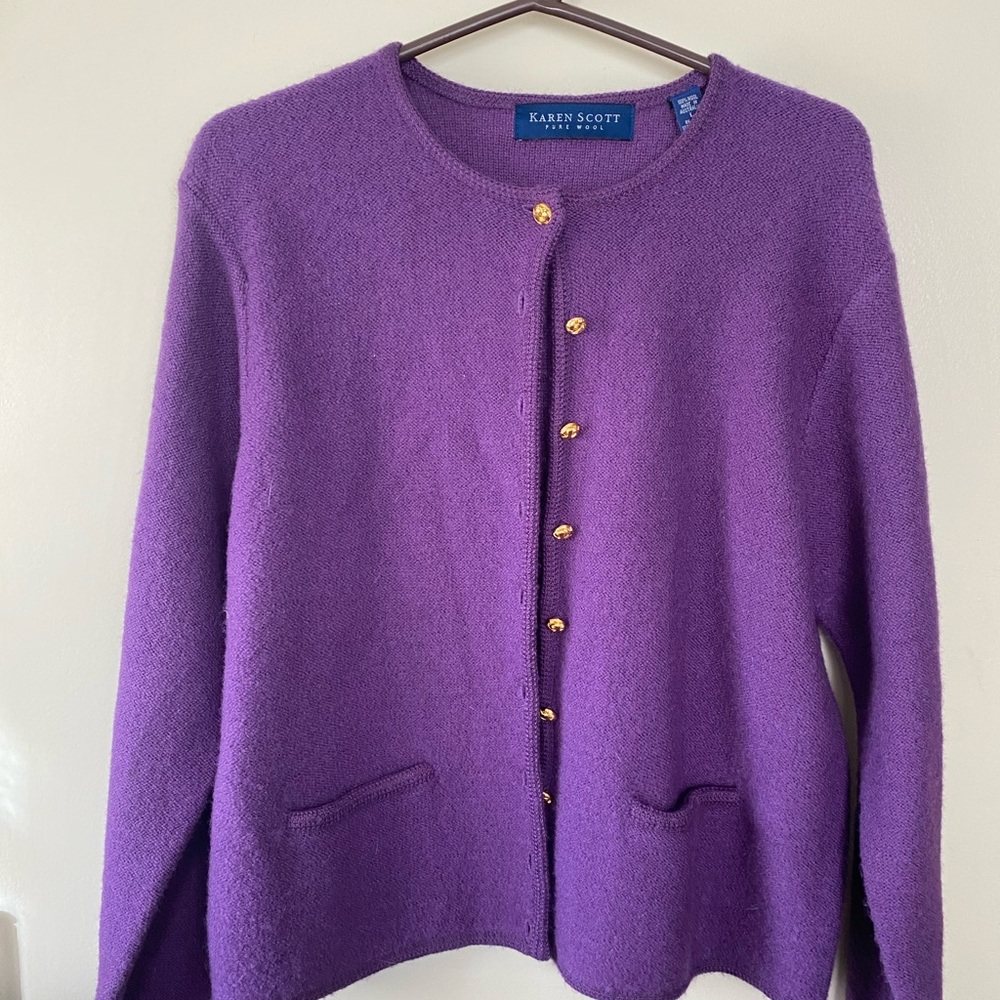Lovely purple wool button front sweater